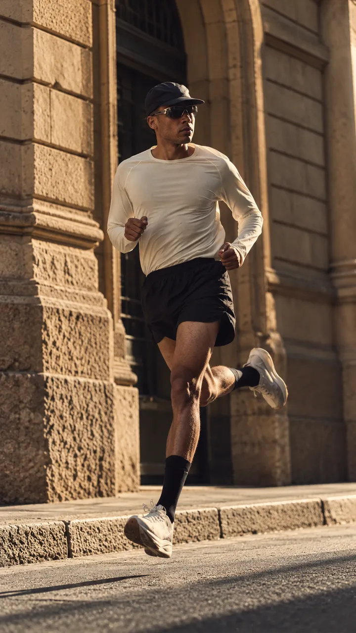 Man running through a stone archway