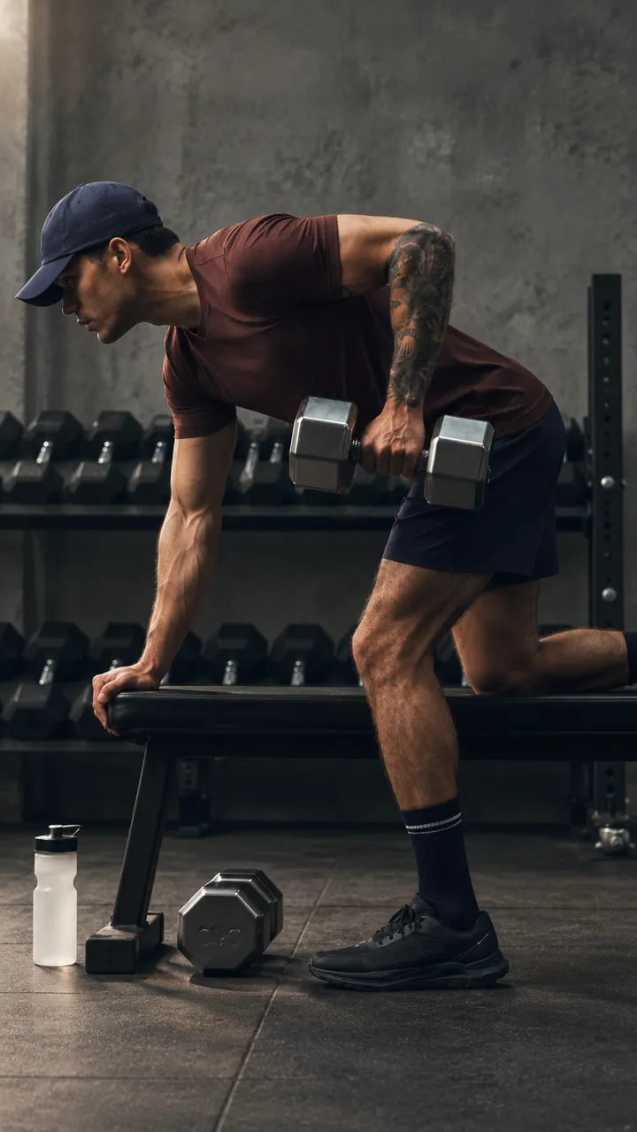 Man training with dumbbells in the gym